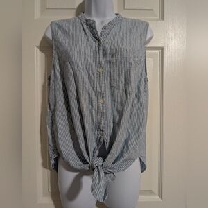 GAP Blue Linen Blend Button Down Sleeveless Shirt Women's Medium